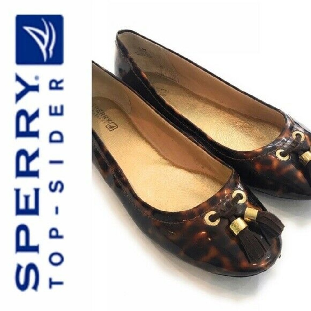 Sperry Womens Black Brown Ballet Flats, Size 7.5 M